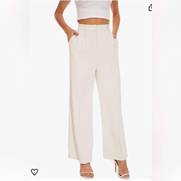 DECIVI women’s linen low rise wide leg pants pleated front casual long trousers - Picture 2 of 6